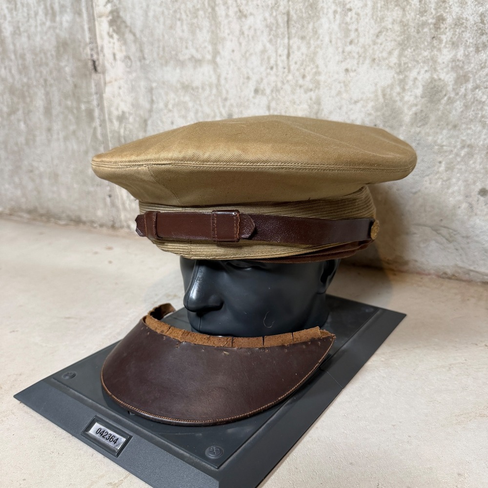 Vintage 1947 Mid City Uniform Cap Co Khaki Twill Service Cap Size 7 1/8